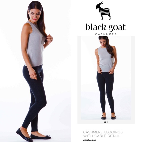 Black Goat Pants - Black Goat Cashmere Leggings with Cable Detail in Black